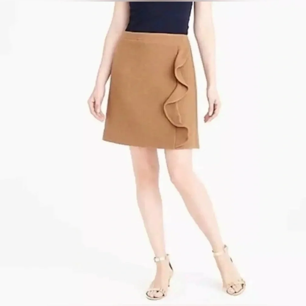 NWT J.Crew Mercantile Wool Blend‎ Ruffle Front Mini Skirt Camel Size 00 $80